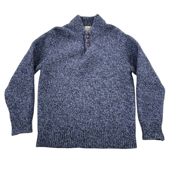L.L.Bean Other - LL Bean Sweater Mens Medium Blue Marled Lambswool Henley Mock Neck 285174
